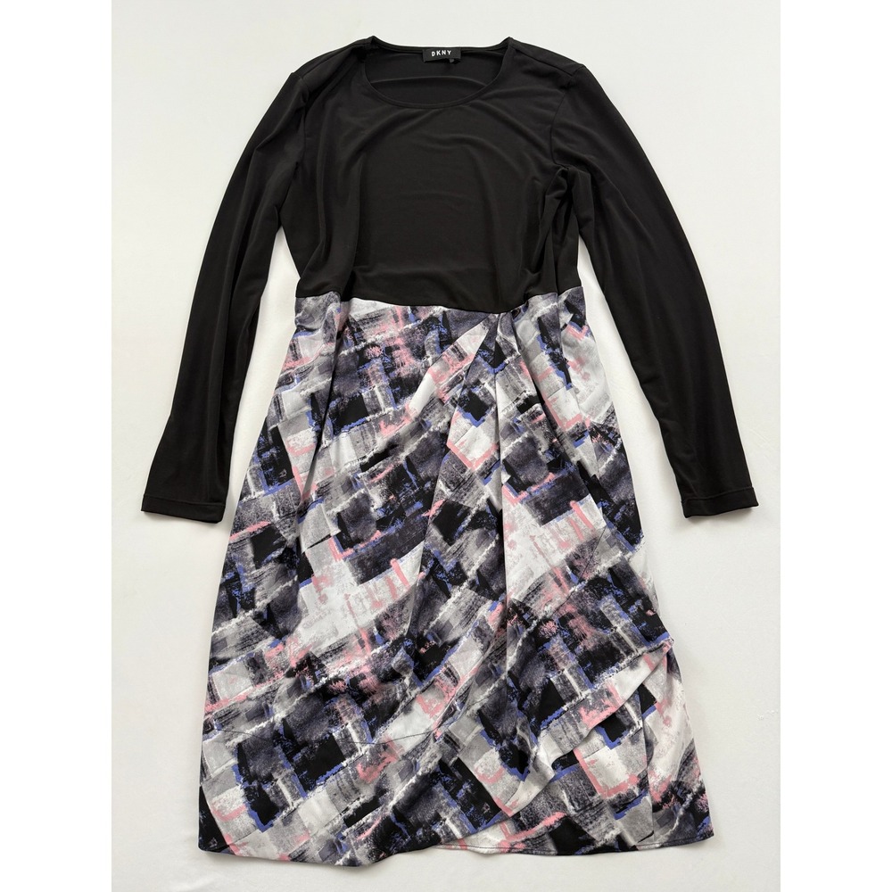 DKNY Dress‎ Long Sleeve Abstract Print Black Casual Career Size M